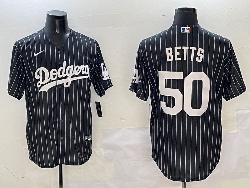 Men Los Angeles Dodgers #50 Betts Black Stripe Jointly Name 2025 Nike MLB Jersey style 1